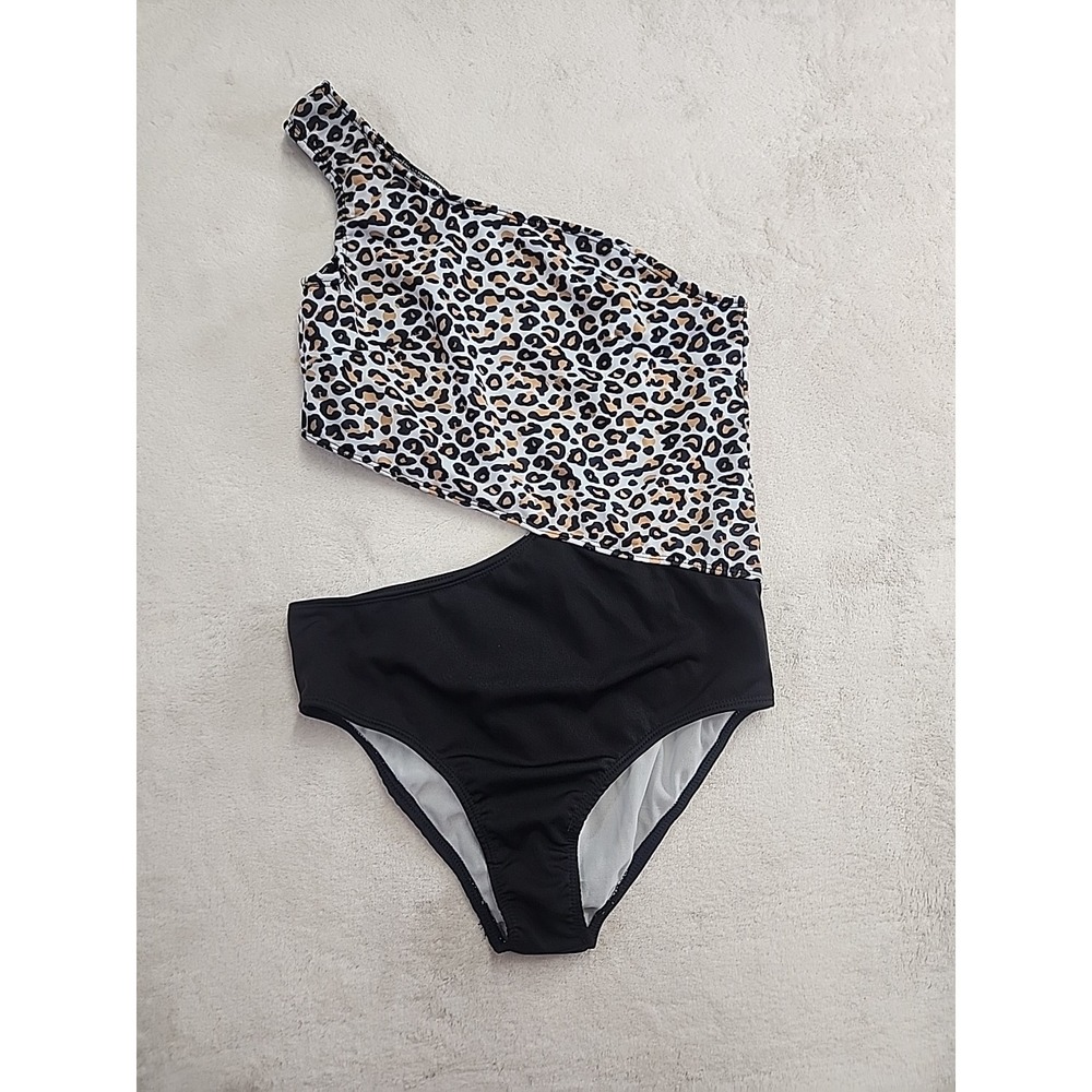 One Piece Leopard Cutout One‎ Shoulder Bathing Suit Swimsuit S